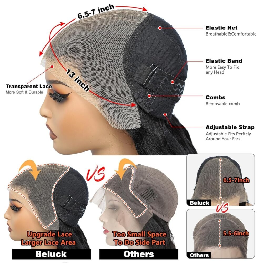 ⁦باروكة شعر بشري 24 بوصة مع غطاء أمامي 13x6.5 HD، كثافة 250%، تموجات جسم، بدون غراء، شعر بشري طبيعي، مع عقد مبيضة ومشذبة مسبقًا⁩ - الصورة ⁦5⁩