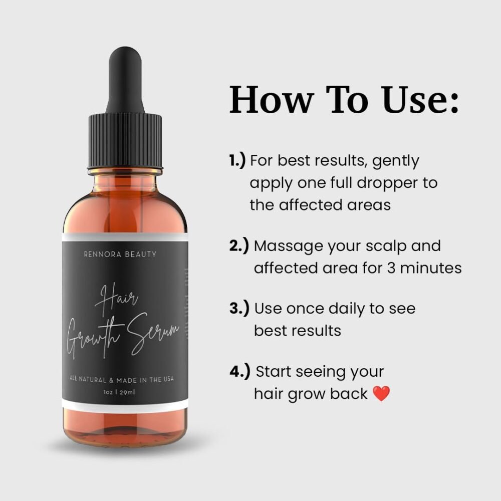 سيروم نمو الشعر من رينورا مع الأعشاب العضوية والفيتامينات الطبيعية - يحتوي على زيت النعناع، نبات القراص، وزيت إكليل الجبل، خالي من المواد الكيميائية، مخصص لإعادة نمو الشعر (1 أونصة لكل زجاجة، 4 عبوات) - الصورة 2