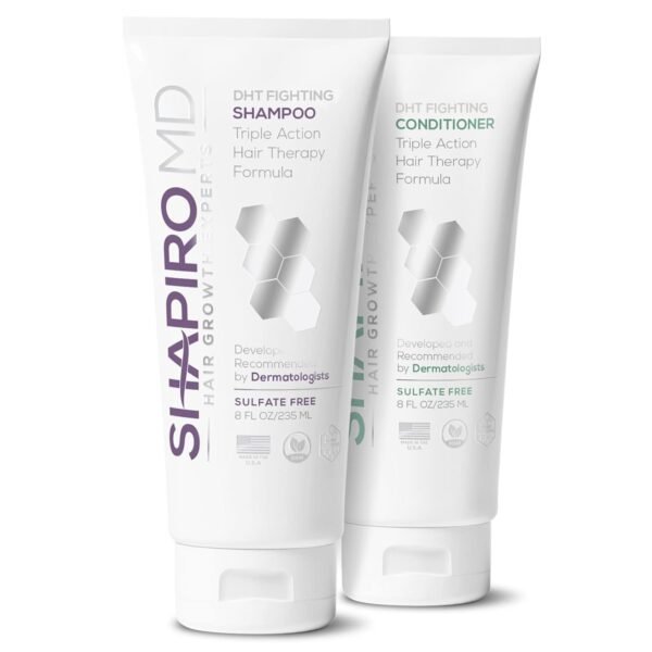 مجموعة شامبو وبلسم لعلاج تساقط الشعر بتركيبات 100% نباتية - علاج لمحاربة DHT للشعر الرقيق من تطوير أطباء الجلد - شعر أكثر صحة وكثافة وامتلاء - إمداد لمدة شهر