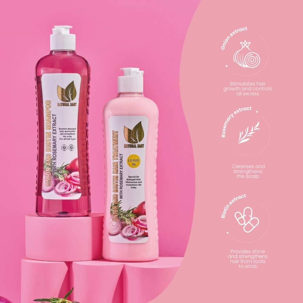 مجموعة شامبو البصل والبيوتين مع إكليل الجبل x 2 + مكمل غذائي لنمو الشعر - الصورة 5