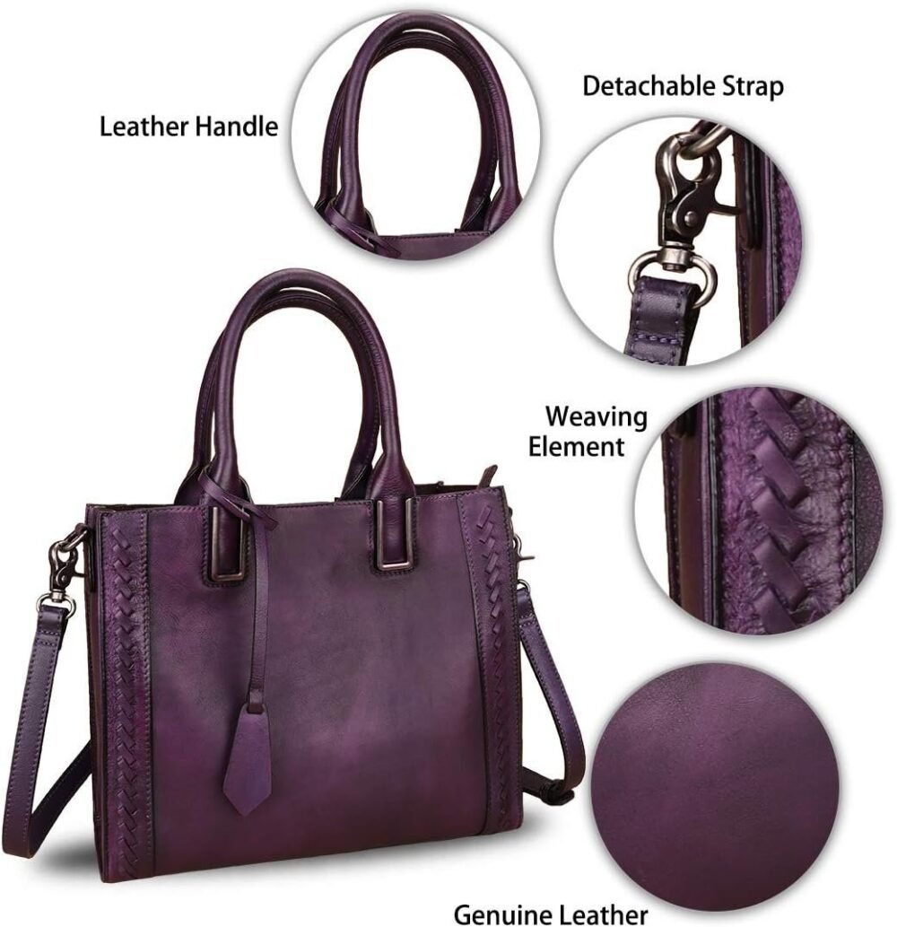 حقيبة ساتشيل جلدية حقيقية للنساء - حقيبة كتف يدوية عتيقة - حقيبة توت مصنوعة من جلد البقر - الصورة 6