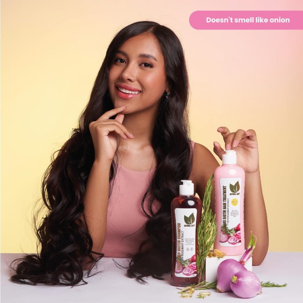 مجموعة شامبو البصل والبيوتين مع إكليل الجبل x 2 + مكمل غذائي لنمو الشعر - الصورة 4