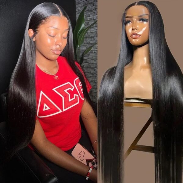 باروكة 13x6 لايس فرونت بشعر بشري 28 إنش مستقيم، شفاف HD، باروكة لايس فرونت بشعر بشري تم تمشيطها مسبقًا، كثافة 200%، بدون غراء مع شعر صغير، باروكة بشعر بشري للنساء السود