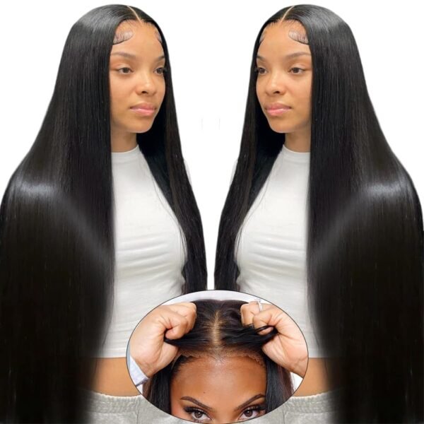 باروكة شعر طبيعي مستعار بتقنية Glueless من CUTE BEIN – تصميم مستقيم، 26 بوصة، كثافة 250%، بخط شعر طبيعي مع خصل Baby Hair