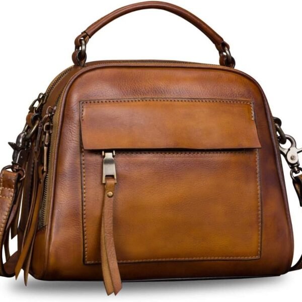 حقيبة يد نسائية من الجلد الطبيعي مع حزام كروس بودي، حقيبة كتف يدوية الصنع بتصميم عتيق