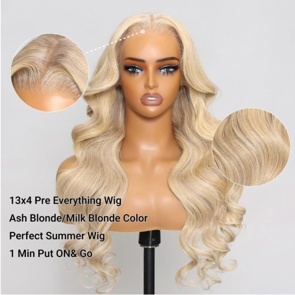 باروكة UNICE 22 بوصة أش بلوند - بدون غراء، تموجات جسم، رباط أمامي 13x4، مشذبة مسبقًا، عُقد مبيّضة، شعر بشري - الصورة 4