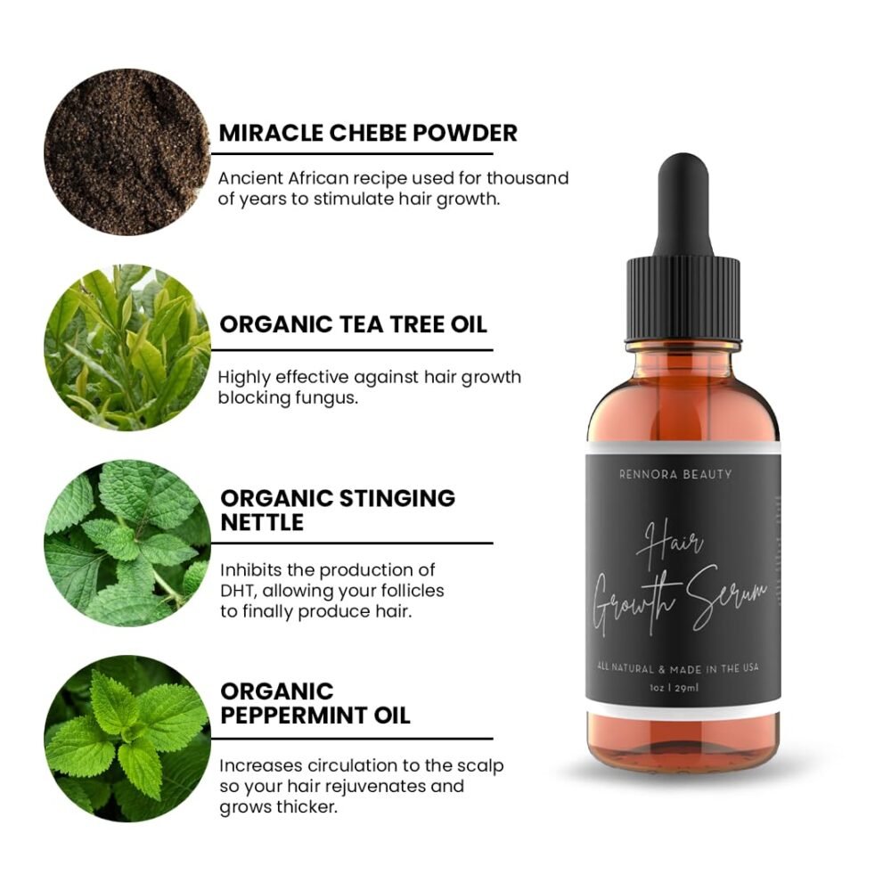 سيروم نمو الشعر من رينورا مع الأعشاب العضوية والفيتامينات الطبيعية - يحتوي على زيت النعناع، نبات القراص، وزيت إكليل الجبل، خالي من المواد الكيميائية، مخصص لإعادة نمو الشعر (1 أونصة لكل زجاجة، 4 عبوات) - الصورة 5