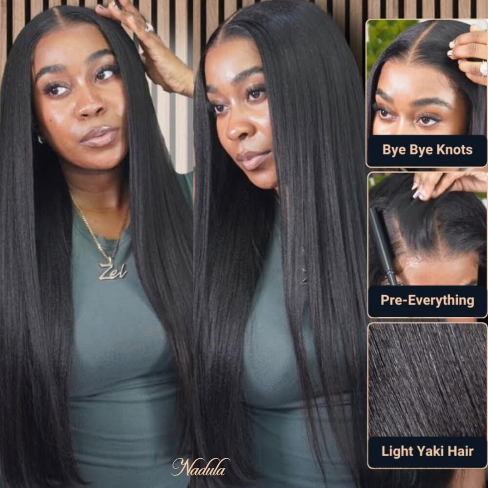 ⁦بارتياح ودون عناء، احصلي على شعر رائع مع شعر Nadula! إسوارة غلوبل للنساء، شعر طبيعي مستقيم (Yaki Straight) مع تقنية "باي باي نوتر" التي تمنحك إطلالة خلابة بلا غراء! 20 بوصة، 180% كثافة، 7x5، خيوط غير مرئية⁩ - الصورة ⁦4⁩