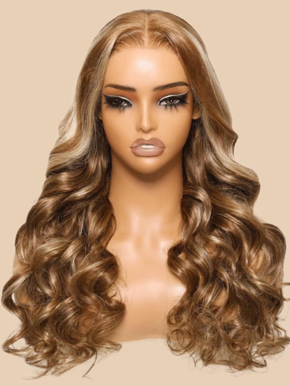 باروكة UNICE Bye Bye Knots 20 بوصة بشعر بشري - مع تسريحة Body Wave وخصائص 7x5 دانتيلا غير مرئية، شعر بشري مع خصلات باللون العسلي، جاهزة للاستخدام دون غراء - الصورة 4