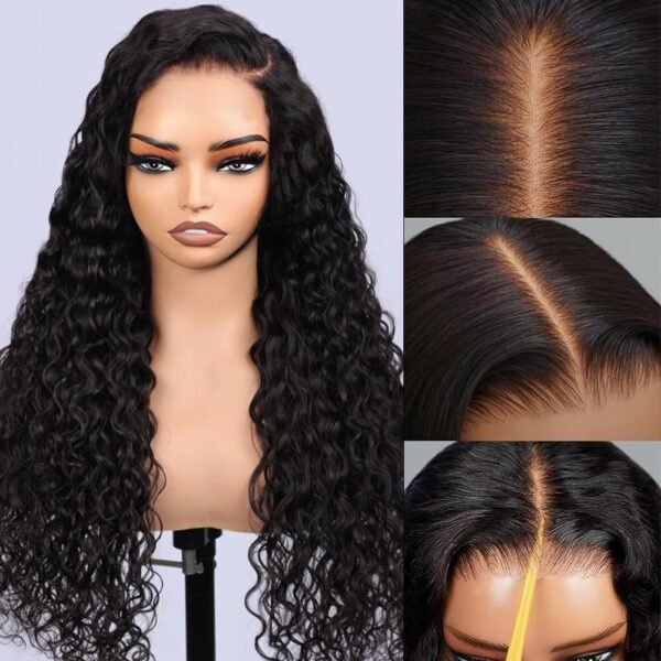 باروكة شعر بشري مجعدة 32 بوصة، 7x5 رباط إغلاق، بدون غراء، تموجات عميقة، كثافة 220%، مشذبة مسبقًا، شعر بشري، باروكة شعر بشري للنساء