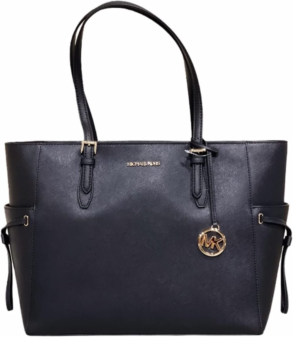 حقيبة مايكل كورس جيلي الكبيرة مع سحّاب علوي وجنابي من الجلد سافيانو الأسود - الصورة 2