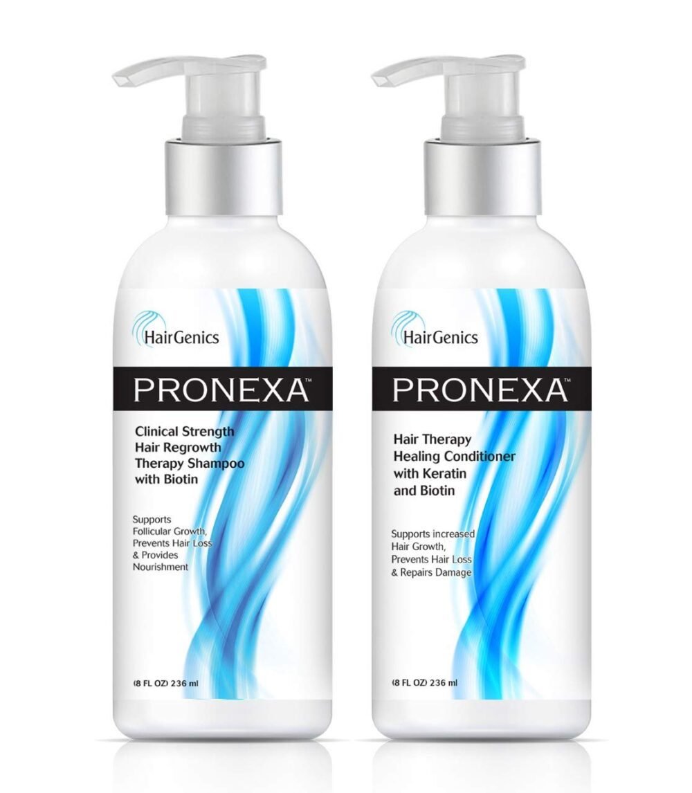 شامبو وبلسم Hairgenics Pronexa لعلاج نمو الشعر والحد من تساقطه - عبوتان، 8 أونصات سائلة لكل عبوة، مع البيوتين والكولاجين وموانع DHT للشعر الرفيع