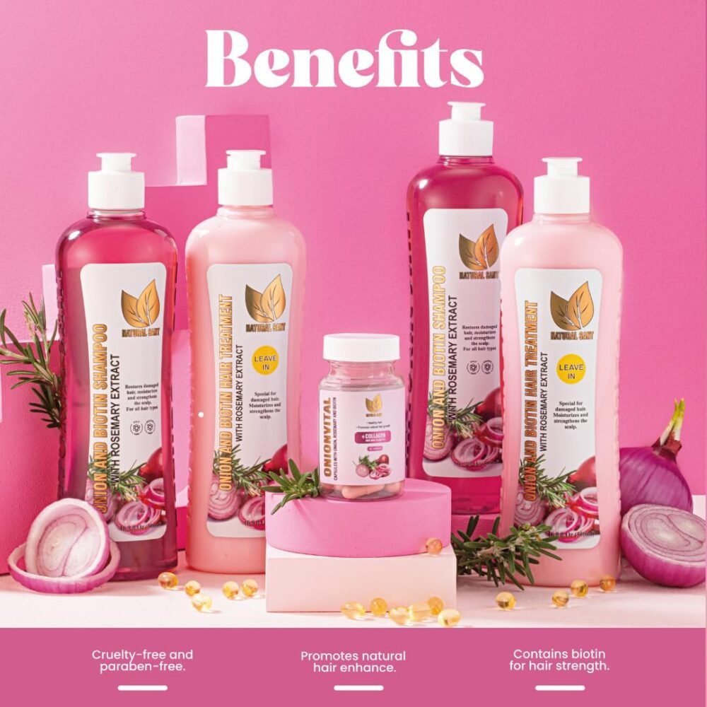 مجموعة شامبو البصل والبيوتين مع إكليل الجبل x 2 + مكمل غذائي لنمو الشعر - الصورة 2