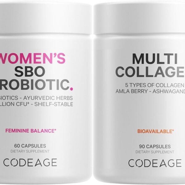 كودايج - كبسولات البروتين متعدد الكولاجين للبشرة والشعر مع البروبيوتيك للنساء | أنواع الكولاجين I, II, III, V, X | 90 كبسولة | بروبيوتيك وPrebiotics للنساء | خالي من الصويا والألبان | 60 كبسولة