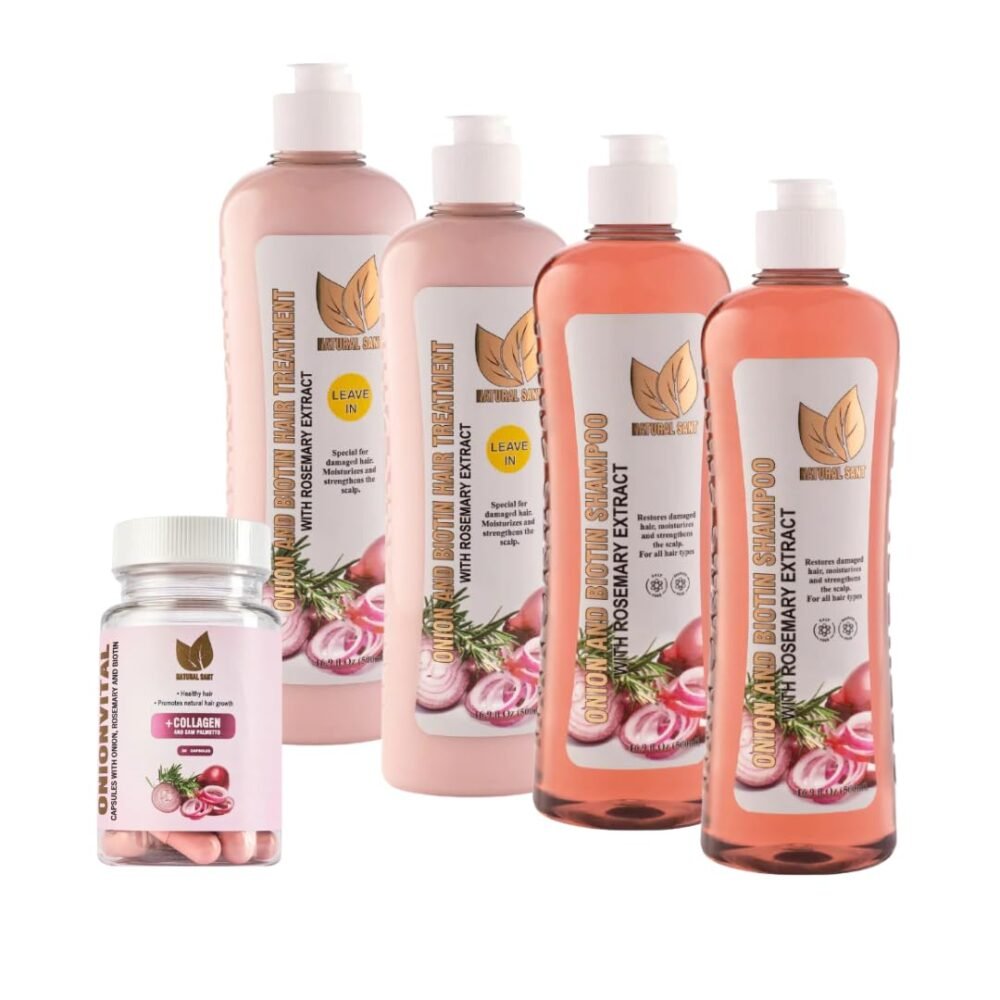 مجموعة شامبو البصل والبيوتين مع إكليل الجبل x 2 + مكمل غذائي لنمو الشعر