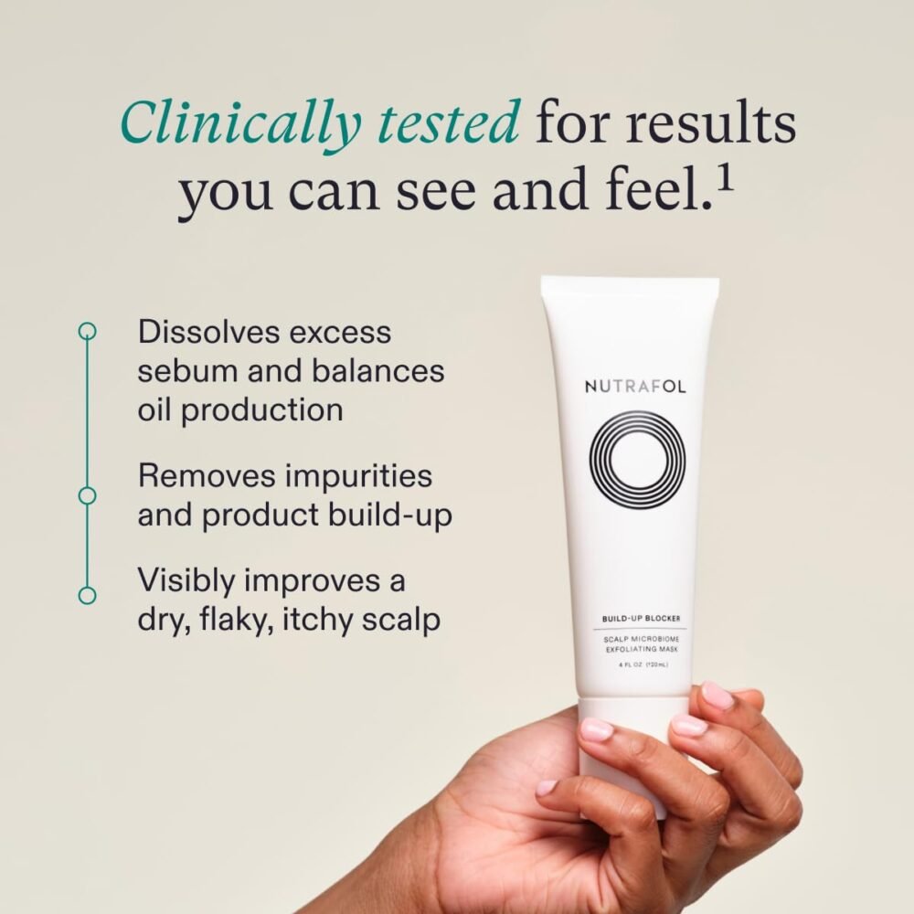 قناع تقشير فروة الرأس من Nutrafol - يقضي على تراكم المنتجات والزيوت لفروة رأس وشعر أكثر صحة، مُصمم خصيصًا للشعر الرقيق، آمن للاستخدام مع الصبغات والإضافات، 4 أونصات سائلة - الصورة 2