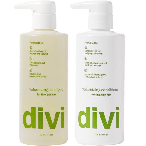 مجموعة شامبو وبلسم Divi لتكثيف الشعر للرجال والنساء - عناية خفيفة للشعر الرقيق والمتساقط - تعطي حجمًا ورفعًا ومرونة للشعر - تقوي وتغذي الشعر - 2x12 أونصة سائلة