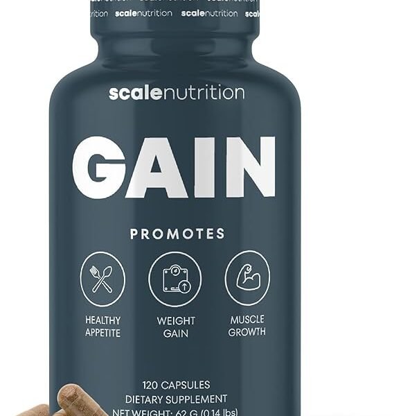 Gain | مكمل لتحفيز الشهية، نمو العضلات، زيادة الوزن ودعم الهضم للرجال والنساء | مكمل طبيعي مع الكرياتين والأعشاب الطبيعية | 120 كبسولة