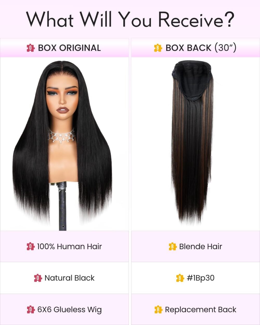 ⁦باروكة شعر طبيعي Arabella بخط أمامي HD 6x6 - بدون غراء، مشذبة مسبقًا، بكثافة 220%، لون 1B/30، شعر مستقيم⁩ - الصورة ⁦2⁩