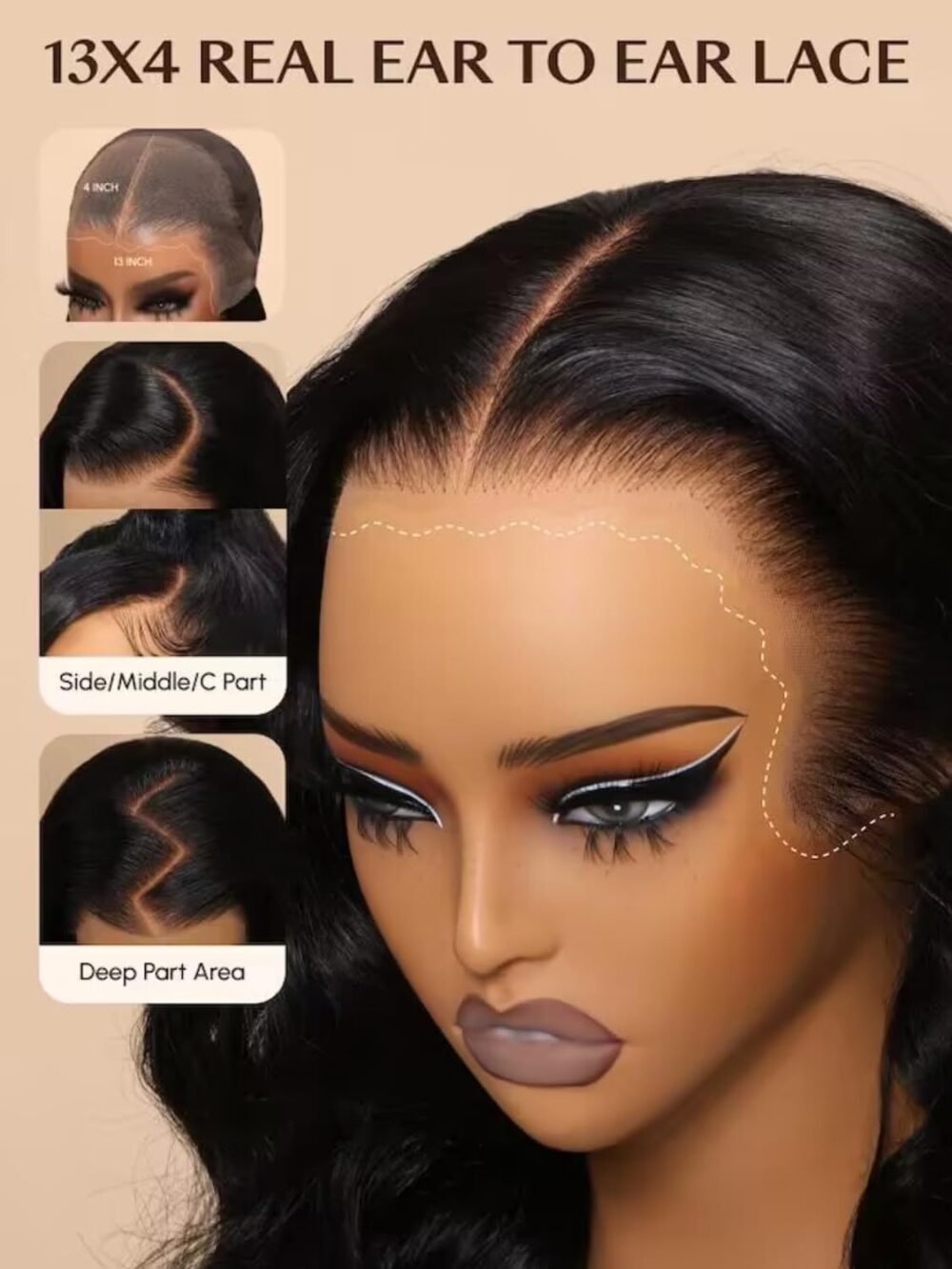 باروكة UNICE Pre Everything Glueless Frontal Wig - Body Wave 22 بوصة من الشعر البشري مع دانتيلا 13x4 HD - الصورة 4