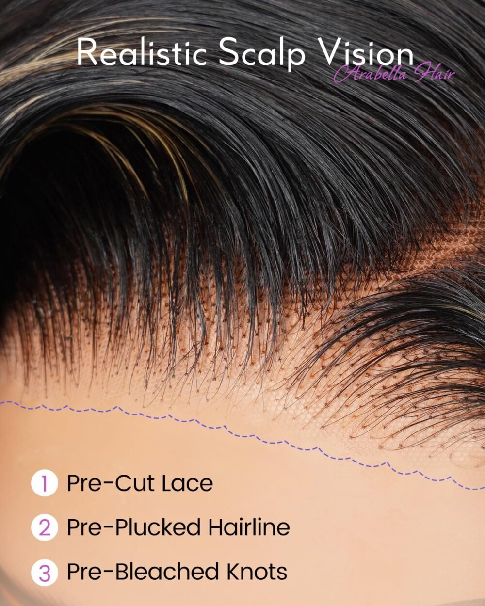 باروكة Arabella 5x6 جاهزة للاستخدام – شعر طبيعي 1B/27 هايلايت مع دانتيل HD 22 بوصة - الصورة 3