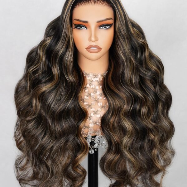 باروكة Arabella 5x6 جاهزة للاستخدام – شعر طبيعي 1B/27 هايلايت مع دانتيل HD 22 بوصة