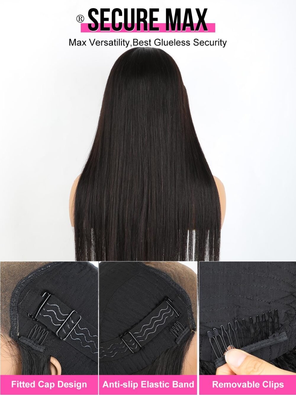 ⁦باروكة شعر طبيعي Domiso 26 بوصة - بدون غراء، رباط HD 8x5، مشذبة مسبقًا، شعر مستقيم حرير، كثافة 180%، لون أسود طبيعي⁩ - الصورة ⁦5⁩