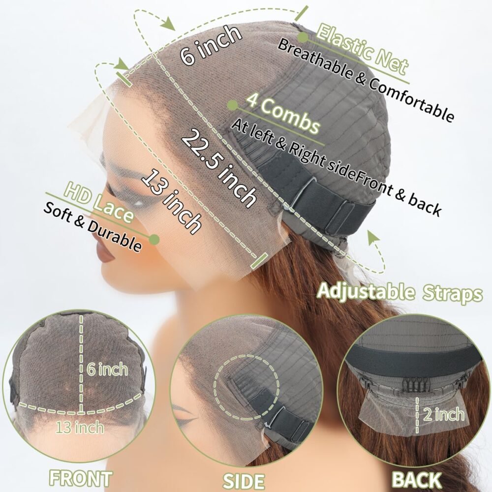 باروكة دانتيل 30 بوصة بني شوكولاتة من شعر طبيعي، 13x6 دانتيل HD مع موجة جسم وكثافة 200%، باروكة لون بني للنساء - الصورة 4