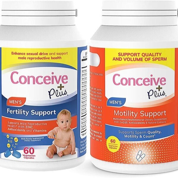 CONCEIVE PLUS | مجموعة خصوبة الرجال – مكمل لدعم حركة الحيوانات المنوية وصحة الخصوبة | 60 كبسولة + مكمل حركة الحيوانات المنوية | 60 كبسولة