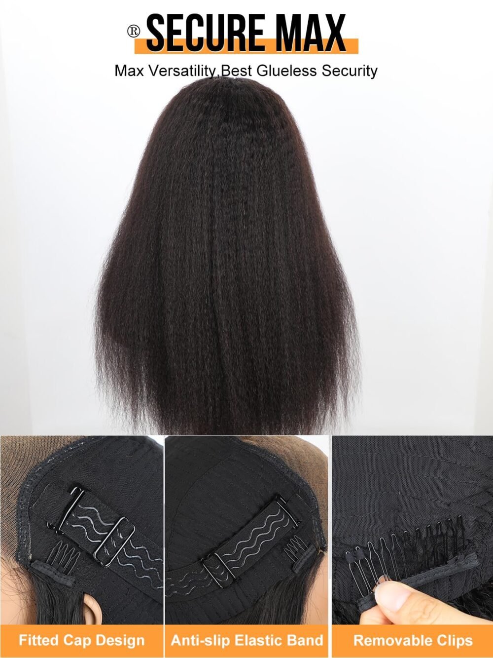 باروكة دانتيل 22 بوصة من شعر طبيعي كيني مستقيم 10x7 دانتيل، مع تقليم مسبق، جاهزة للاستخدام بدون غراء - الصورة 6