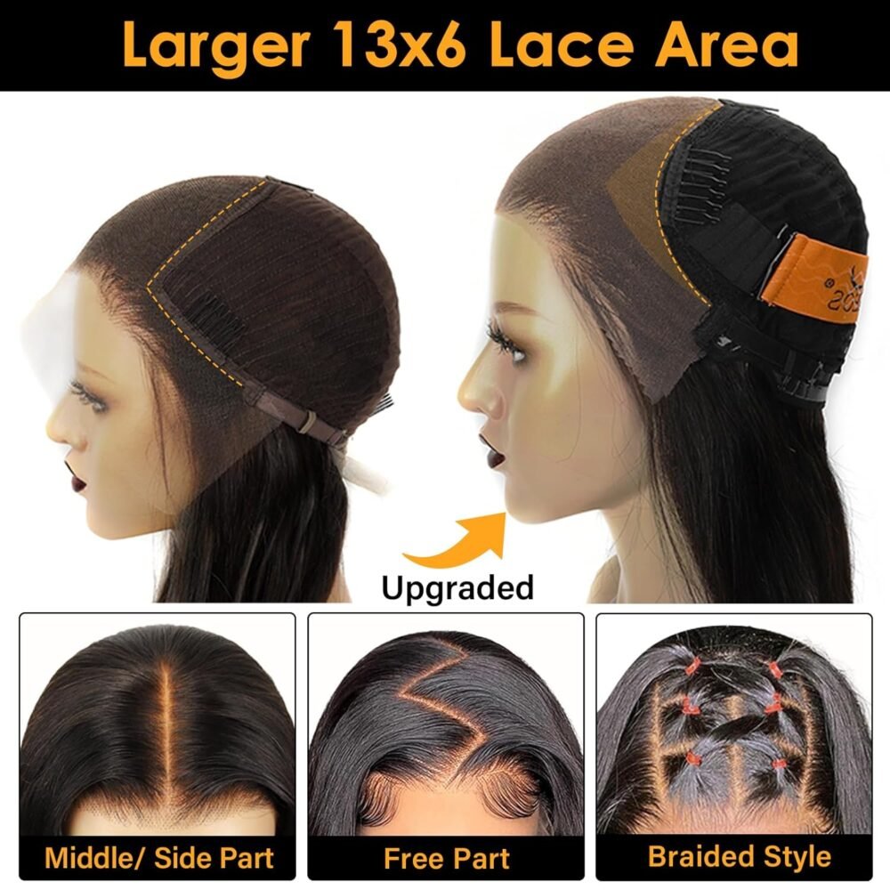 باروكة دانتيل أمامي 13x6 من شعر طبيعي 18 بوصة، موجة الجسم، كثافة 250% - الصورة 3