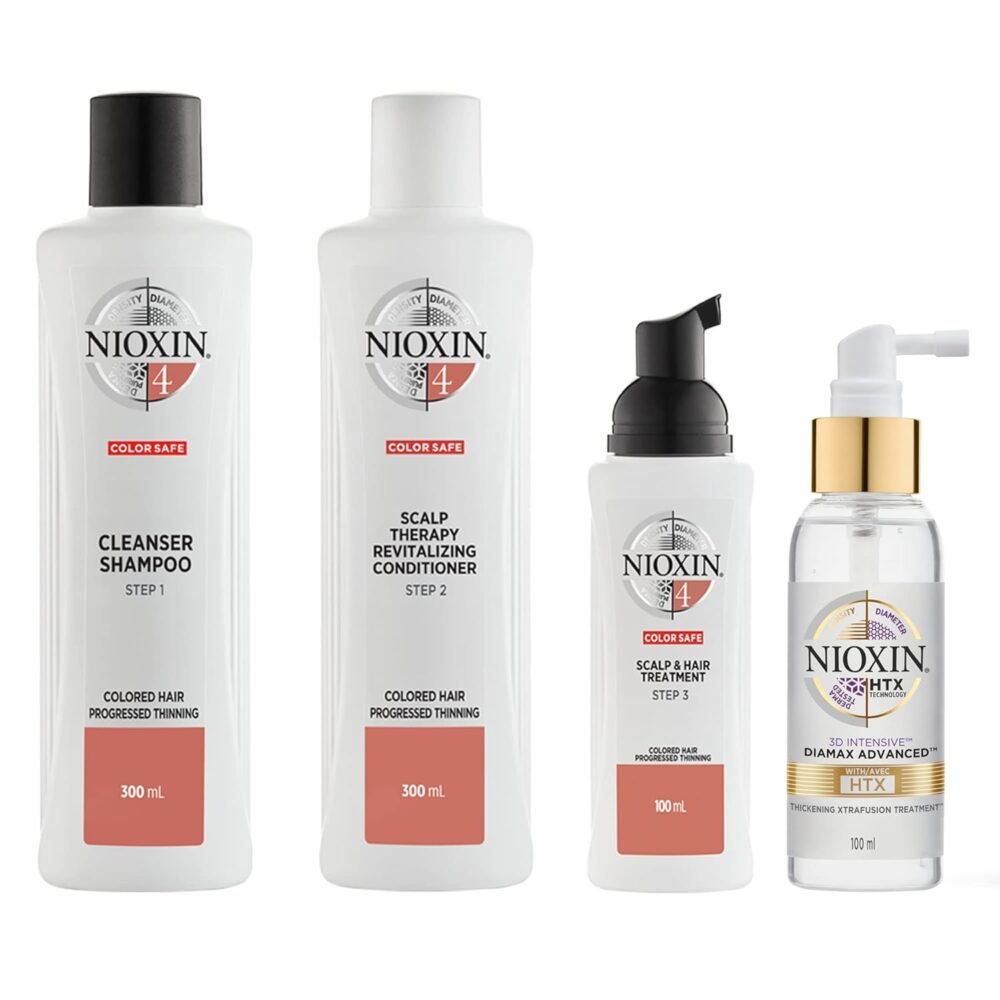 مجموعة Nioxin System Kit 4 - تنظيف، ترطيب وعلاج لفروة الرأس للحصول على شعر أكثر كثافة وقوة (إمداد لمدة 3 أشهر) مع علاج Nioxin Diamax لزيادة كثافة الشعر بشكل فوري