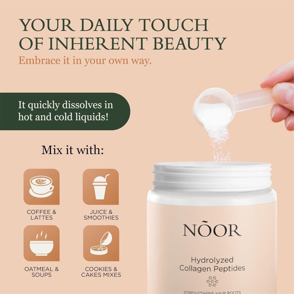 NOOR HAIR ببتيدات الكولاجين المهدرجة لعلاج الشعر المتطاير والتالف - كولاجين من النوع I, II, III, V, X للنساء، لمنع تساقط الشعر والترقق - الصورة 5