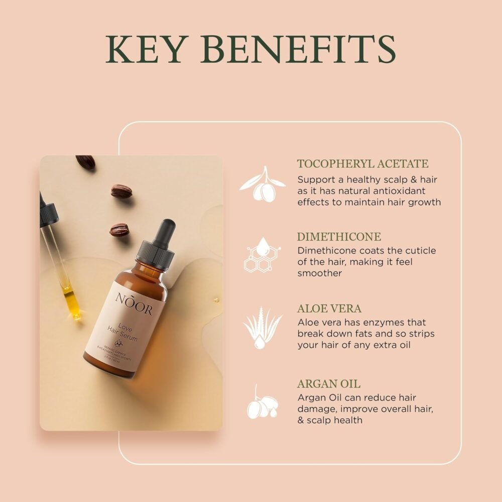 سيروم نمو الشعر NOOR HAIR من الزيتون الأفريقي - علاج لتساقط الشعر، للشعر المجعد والتالف، للحصول على شعر أكثر كثافة وصحة - مع فيتامينات طبيعية وزيت الأرغان - الصورة 2