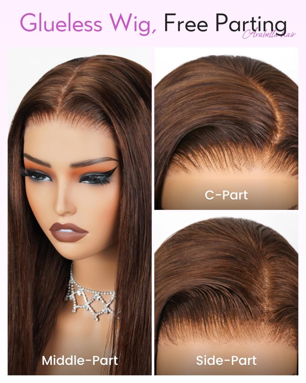 باروكة شعر طبيعي Arabella 5x6 جاهزة للاستخدام - 280% كثافة مع دانتيل HD 12A بني فاتح 18 بوصة - الصورة 5