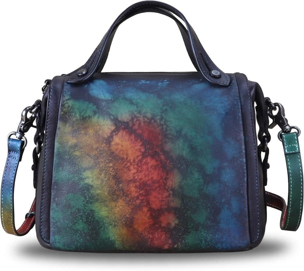 حقيبة ساتشيل جلدية حقيقية للنساء - حقيبة يد عتيقة مصنوعة يدويًا مع مقبض علوي وأكياس كروس بادي مصممة