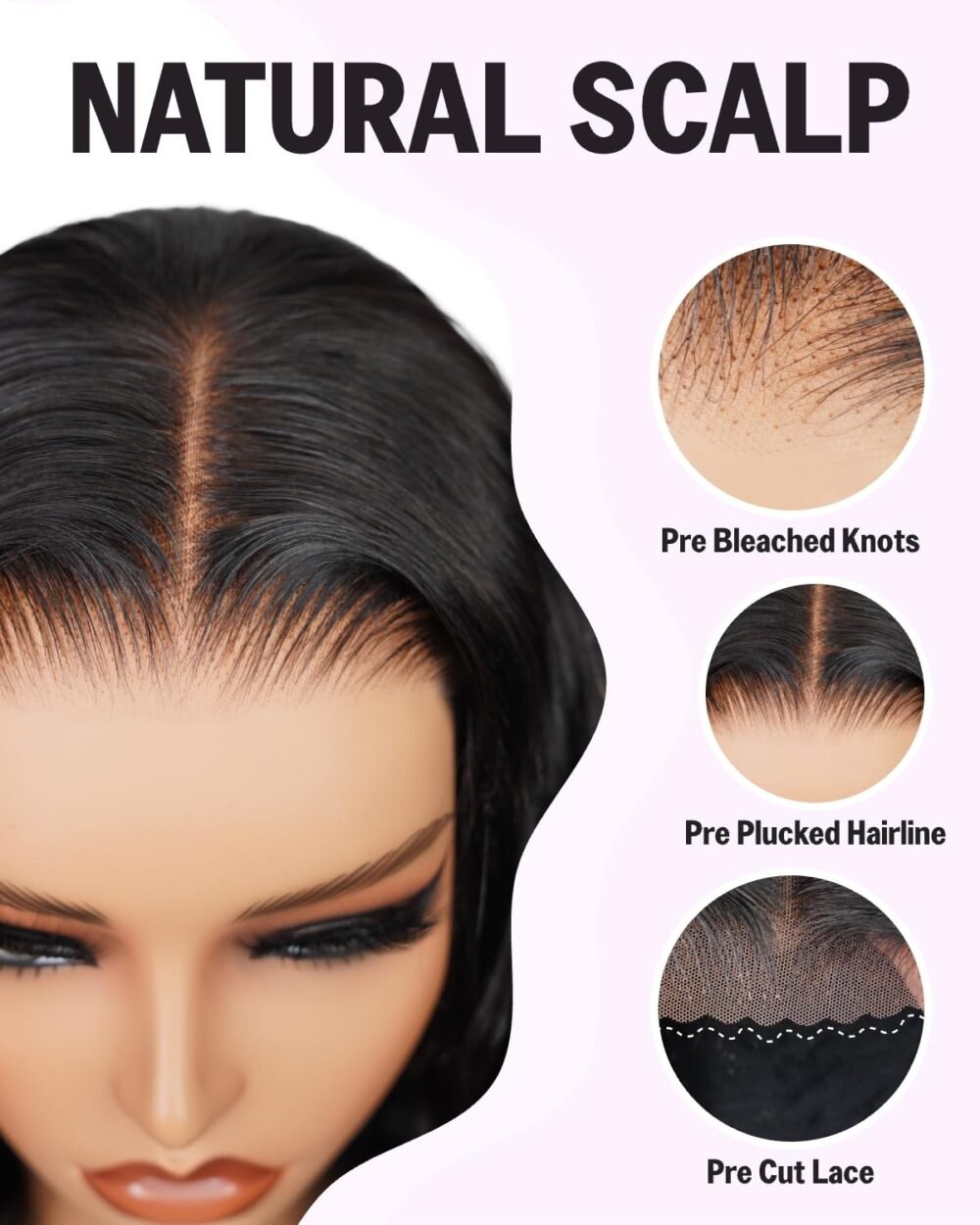 باروكة شعر بشري MEGALOOK كيرلي كثيف 250% كثافة، جاهزة للاستخدام بدون غراء، رباط 6x6، مشذّبة مسبقًا، 18 بوصة - الصورة 4