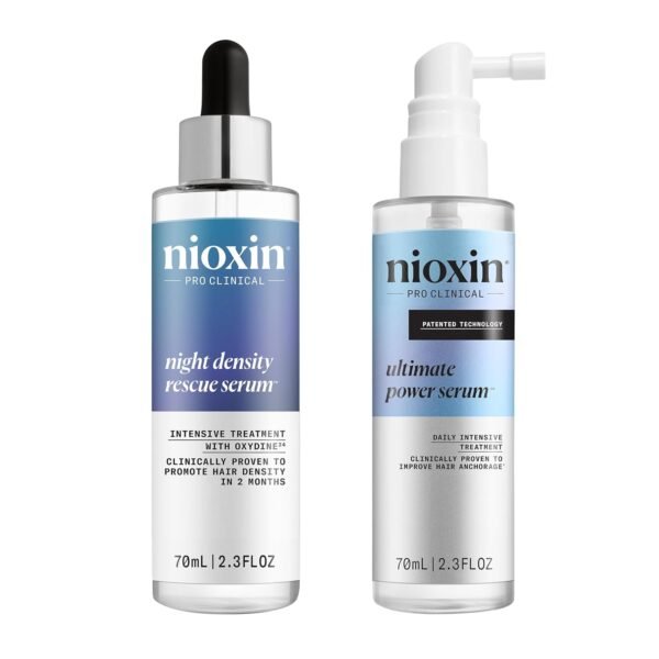 سيروم Nioxin Ultimate Power - علاج مكثف يومي لفروة الرأس مع الكافيين + علاج كثافة الليل، سيروم مضاد للأكسدة للترك على الشعر خلال الليل (حزمة ليل ونهار)