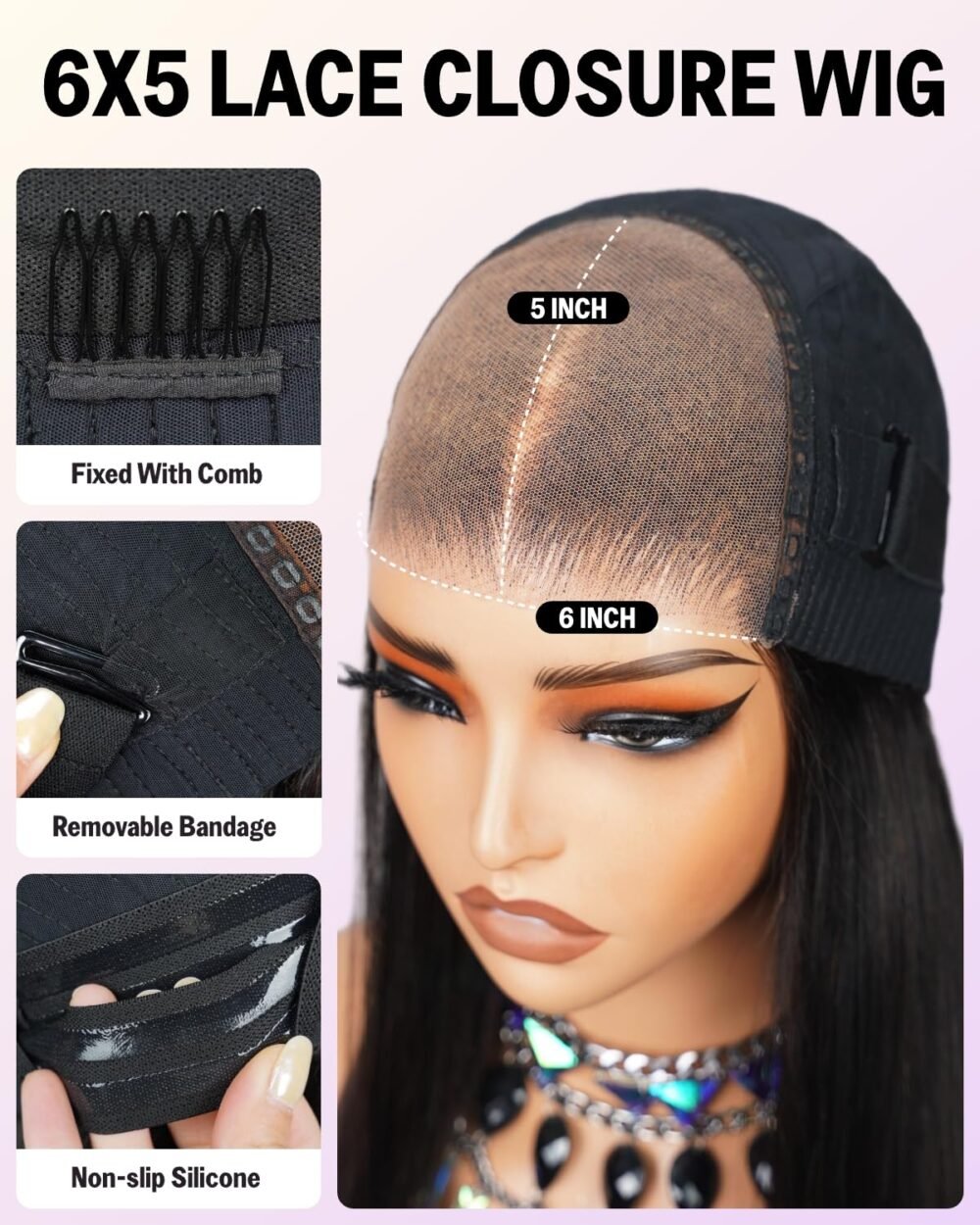 باروكة ميجالووك جاهزة للاستخدام بدون غراء من شعر طبيعي 16 بوصة - 6×5 دانتيل، مع تقليم مسبق وكثافة 220% - الصورة 5