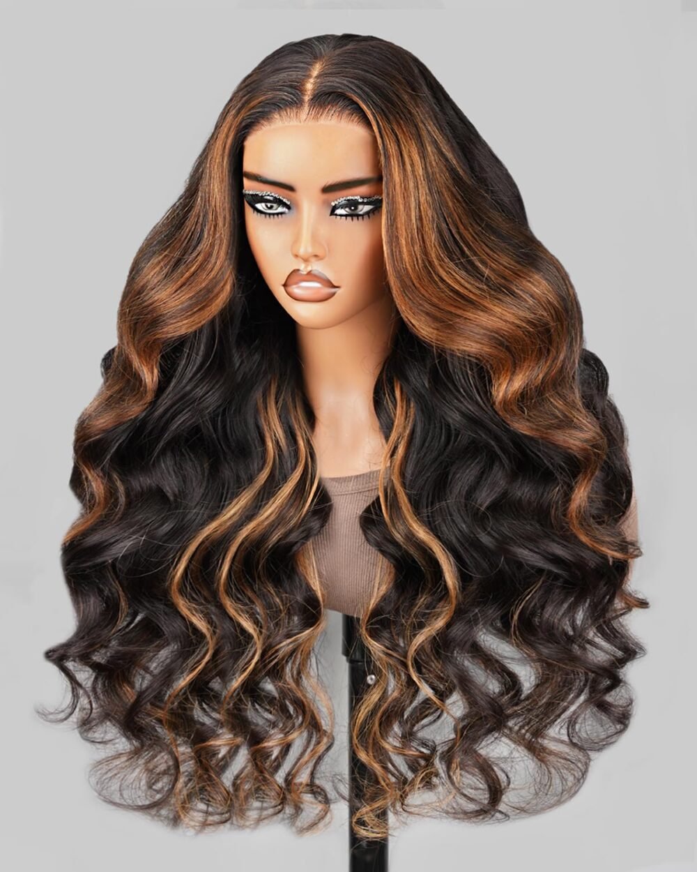 شعر مستعار 5x6 جاهز للاستخدام بدون لاصق – شعر بشري 1B/30 هايلايت، كثافة 210% مع دانتيل جاهز، تجعيد الجسم 24 إنش – شعر مستعار بشري للنساء