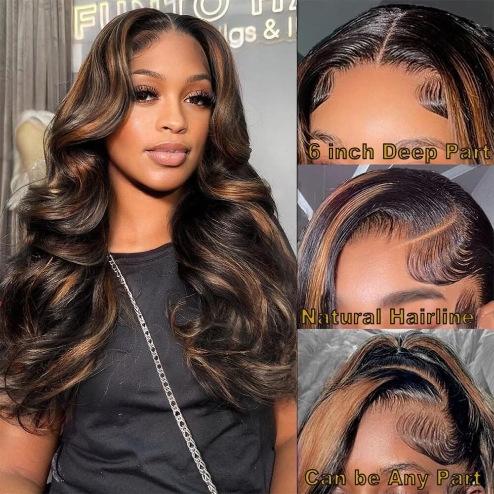 باروكة 30 بوصة دانتيل أمامي 13x6 من شعر طبيعي مع هايلايت بويفيه جسم - باروكة بشرية بدون غراء مع أومبري فانيلا وبلوند بالياج لشعر طبيعي - الصورة 2