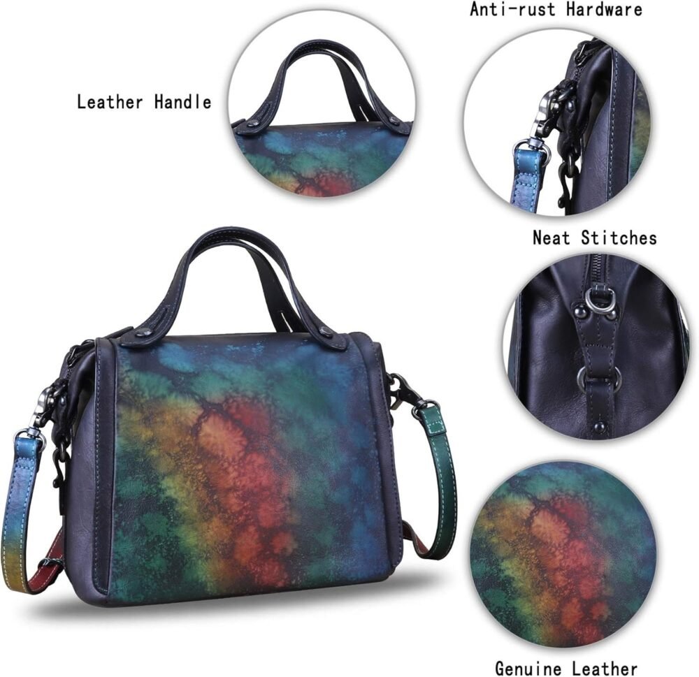 حقيبة ساتشيل جلدية حقيقية للنساء - حقيبة يد عتيقة مصنوعة يدويًا مع مقبض علوي وأكياس كروس بادي مصممة - الصورة 6