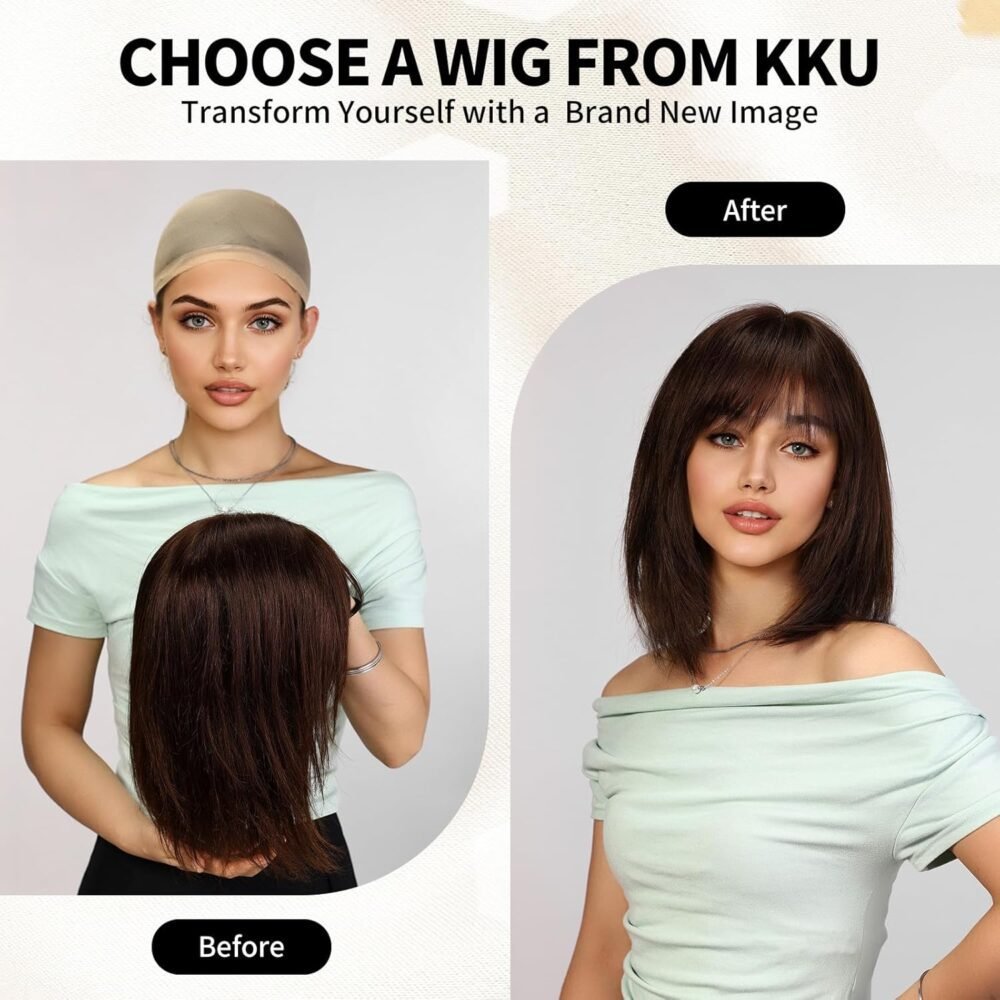 ويغ شعر بشري 12 إنش أومبري أش بلوند مع غرة للنساء - شعر ريمي طبيعي، ويغ بشري بألوان متدرجة - الصورة 3