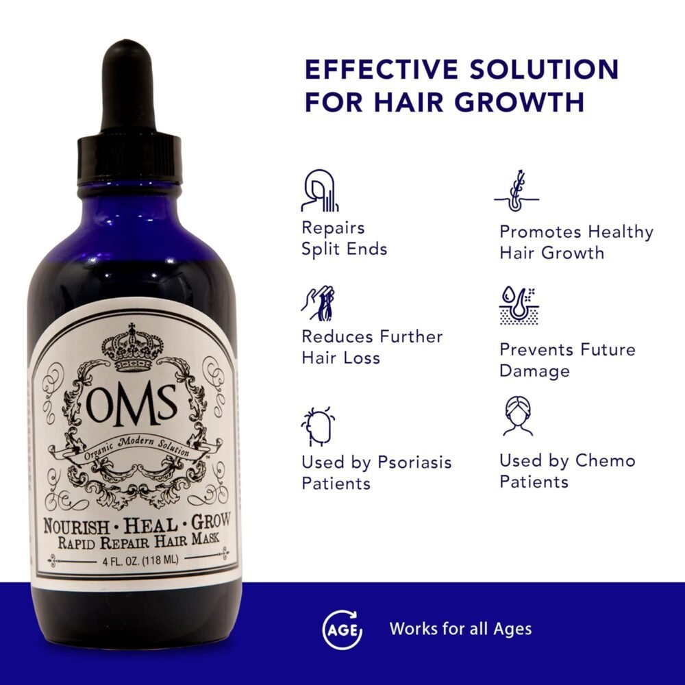 زيت نمو الشعر الطبيعي من OMS مع زيت الروزماري وزيت الخروع وزيت الباتانا العضوي - علاج هندوسي لإعادة نمو الشعر لفقدان الشعر أو الشعر التالف والمجعد - صنع في الولايات المتحدة الأمريكية، 4 أوقية - الصورة 3