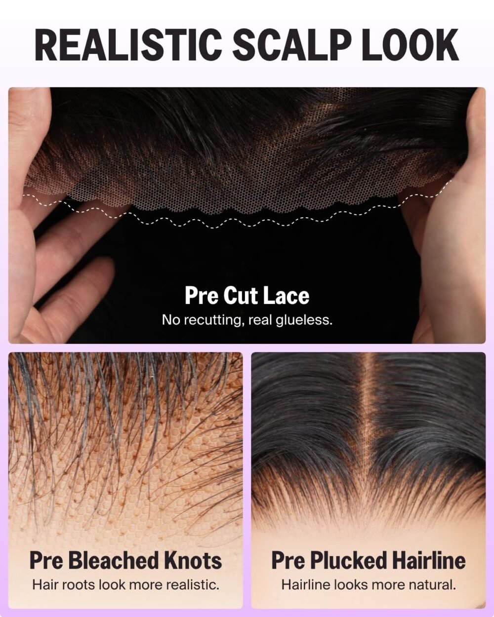 ⁦"شعر بشري جلوسي جاهز للاستخدام من MEGALOOK 6x5، مزود بشريط لاصق مسبق وموجة جسم أومبير 1BP30، كثافة 220%، 12A، 26 بوصة، هايلايت، شعر بشري مع بلسم وحواف ضئيلة"⁩ - الصورة ⁦4⁩