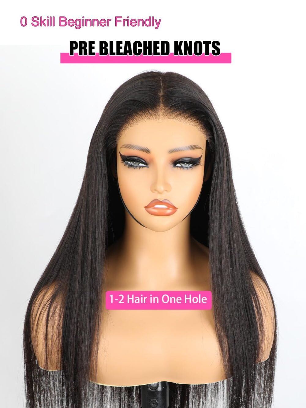 ⁦باروكة شعر طبيعي Domiso 26 بوصة - بدون غراء، رباط HD 8x5، مشذبة مسبقًا، شعر مستقيم حرير، كثافة 180%، لون أسود طبيعي⁩ - الصورة ⁦2⁩