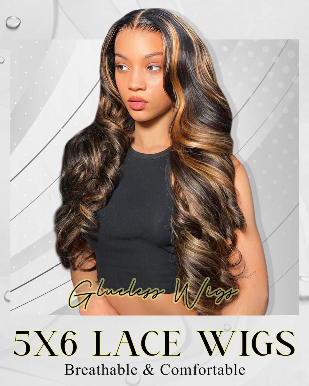 شعر مستعار 5x6 جاهز للاستخدام بدون لاصق – شعر بشري 1B/30 هايلايت، كثافة 210% مع دانتيل جاهز، تجعيد الجسم 24 إنش – شعر مستعار بشري للنساء - الصورة 3