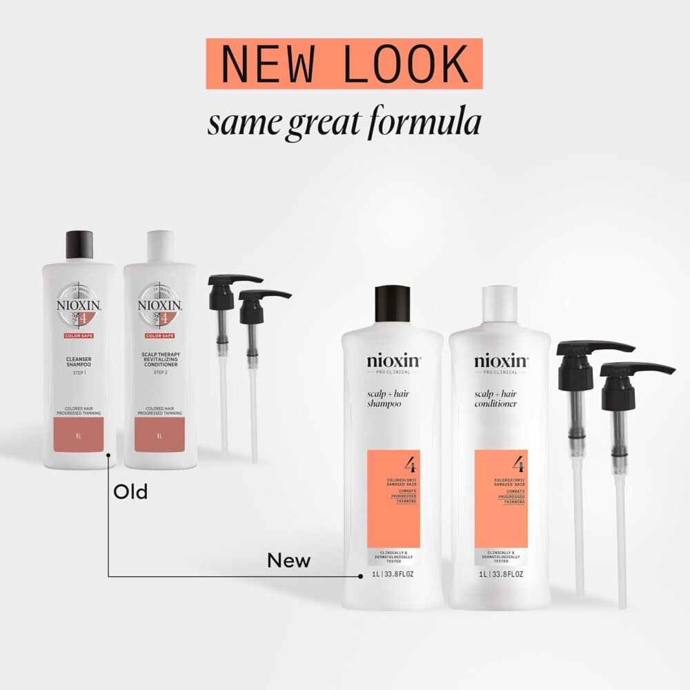 شامبو وبلسم نيوكسين نظام 4 للشعر المصبوغ أو التالف مع تساقط الشعر المتقدم - يحتوي على النياسيناميد والبيوتين - مع مضخات - الصورة 2