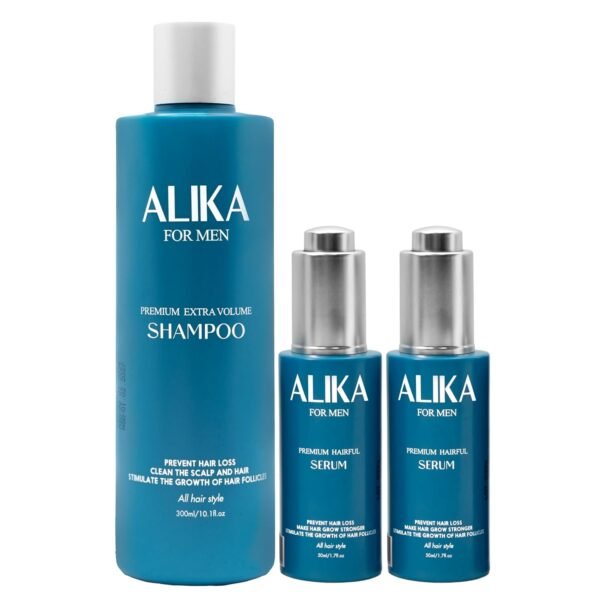 ALIKA مجموعة شامبو و2 سيروم لنمو الشعر للرجال، علاج تساقط الشعر، مناسب لفروة الرأس الجافة والدهنية والطبيعية