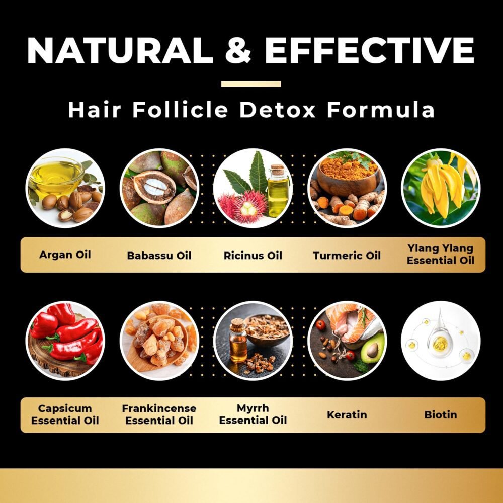 FoliPrime زيت نمو الشعر 100% طبيعي ونقي - يعزز نمو الشعر وفروة الرأس، تركيبة لتطهير بصيلات الشعر من أجل شعر أكثر كثافة وطولًا | يحتوي على البيوتين والكيراتين - 2 أونصة، 3 شهور - الصورة 4